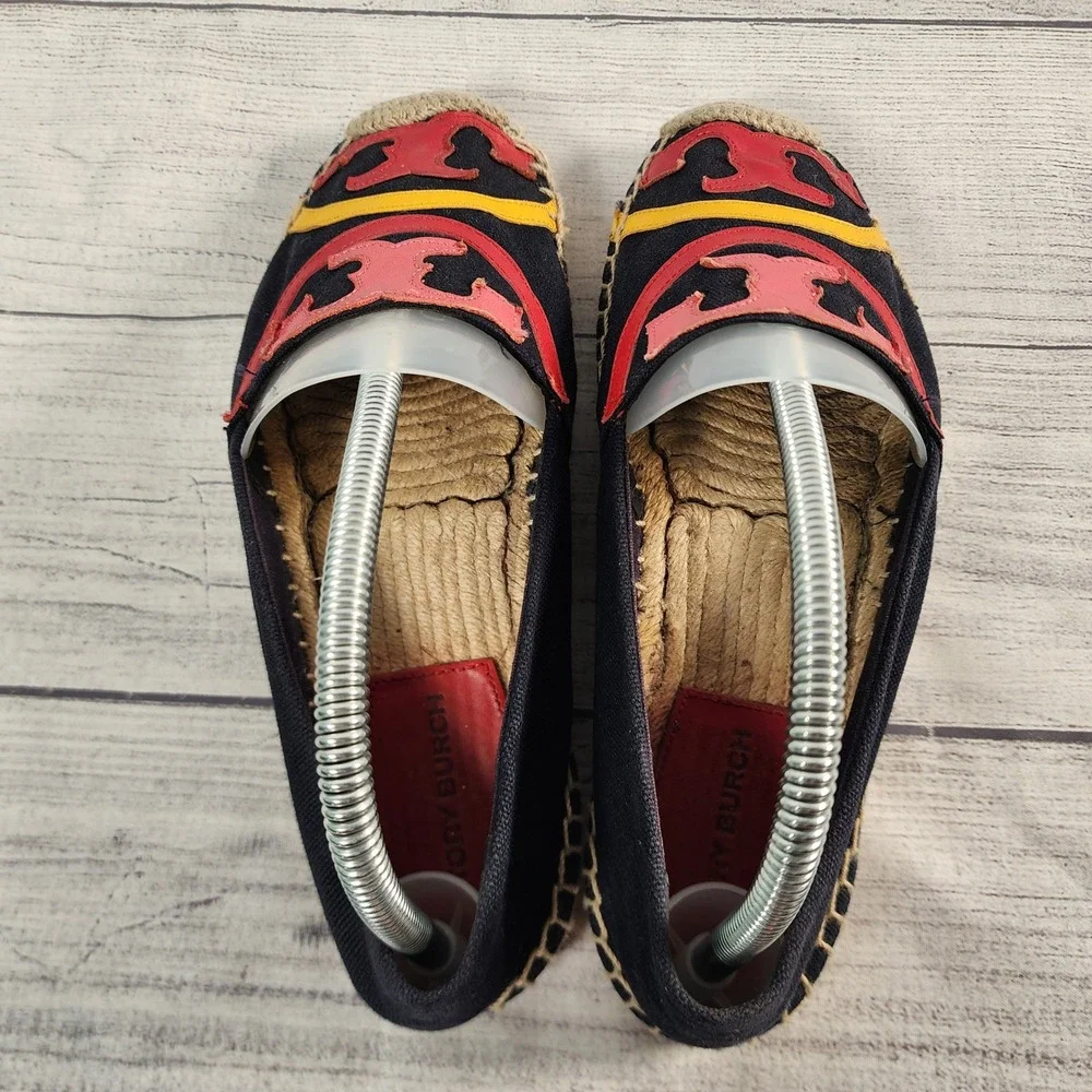 Tory Burch Poppy Women's 8.5M Colorblock Logo Espadrille Flats